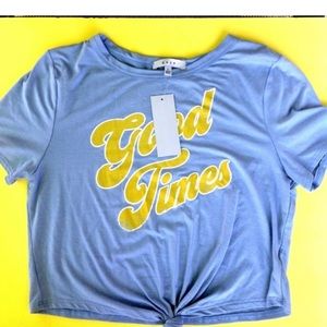 Gaze short sleeve,GOOD TIME crop-stop tie in front loose fit with tied front